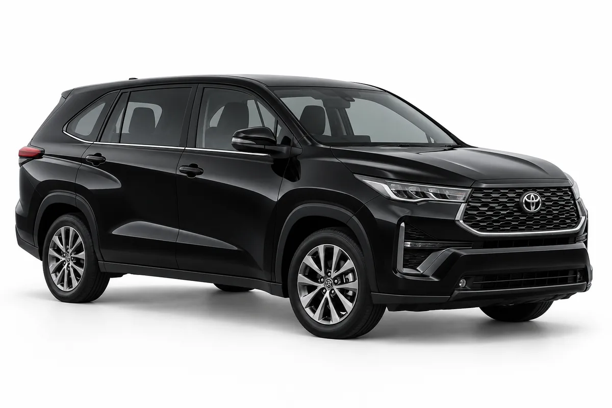 black Toyota Innova on a white studio background