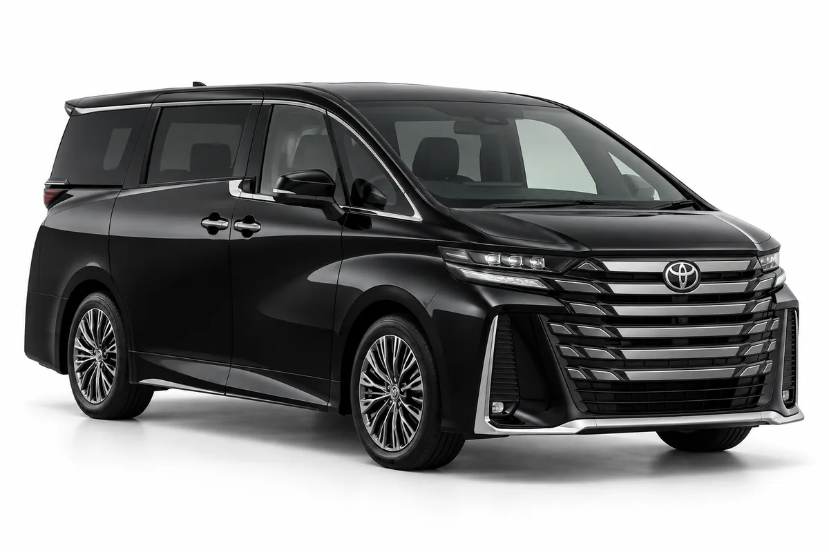black Toyota Vellfire on a white studio background